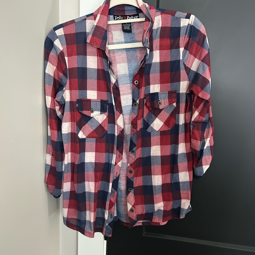 Polly & Esther Red and Blue Plaid Button-Down Shirt - Picture 3 of 4